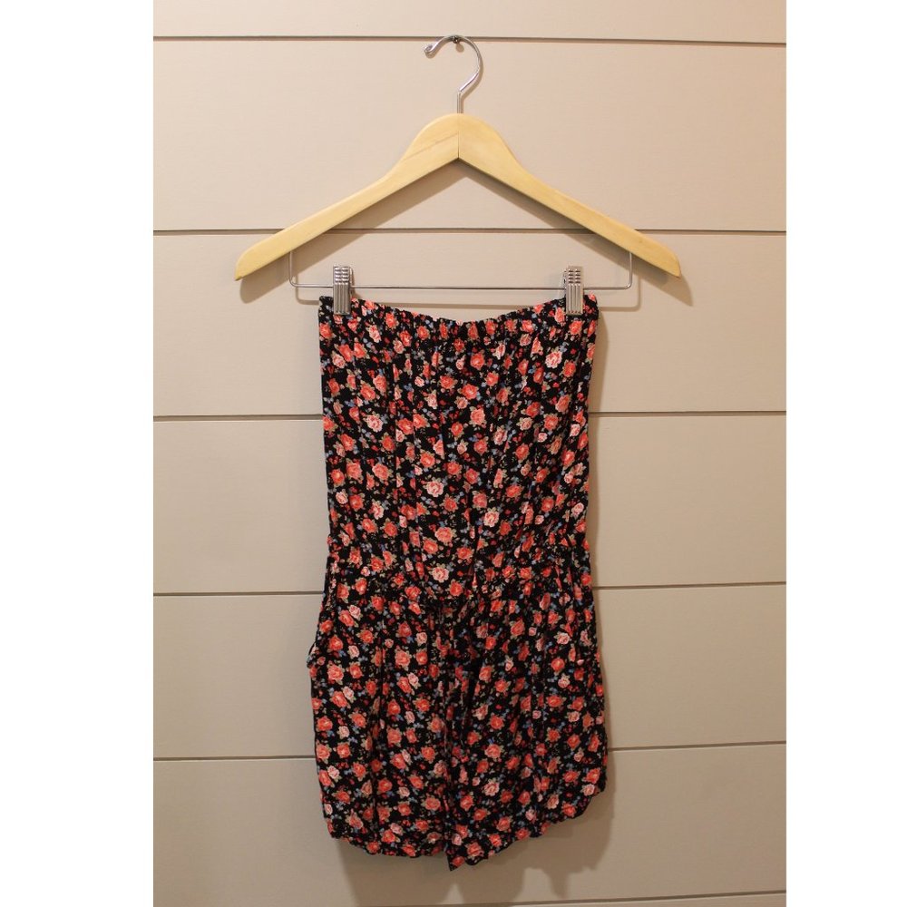 Strapless Floral Romper with Pockets